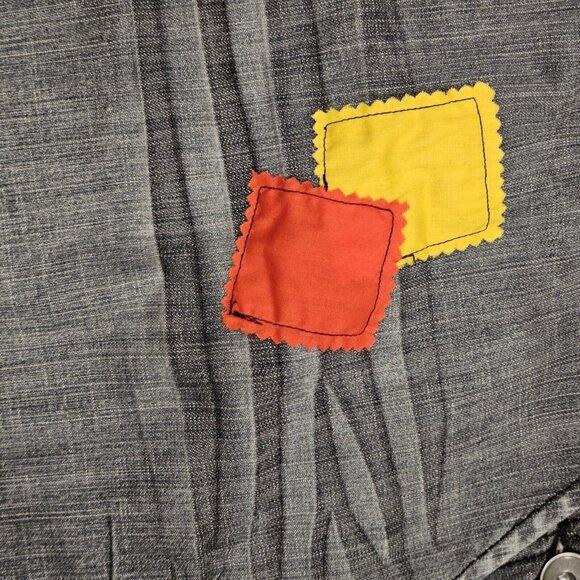 Womens Juniors XL Sexy‎ Scarecrow Denim Dress Overalls Jumper Bibs Patches - Picture 5 of 11